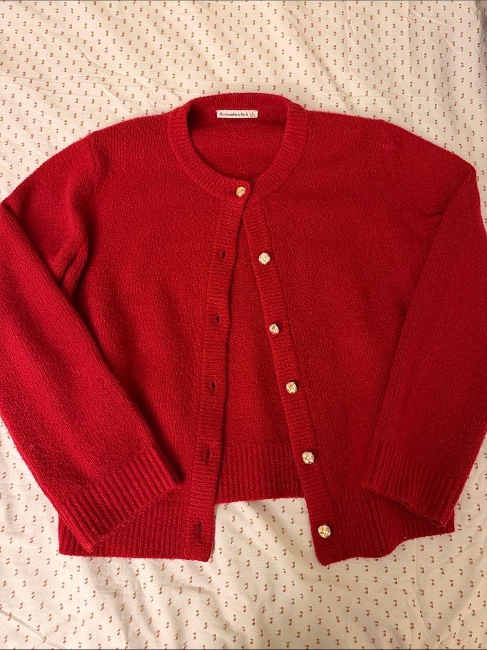 Abercrombie & Fitch Red Crewneck Button-Front Cardigan
